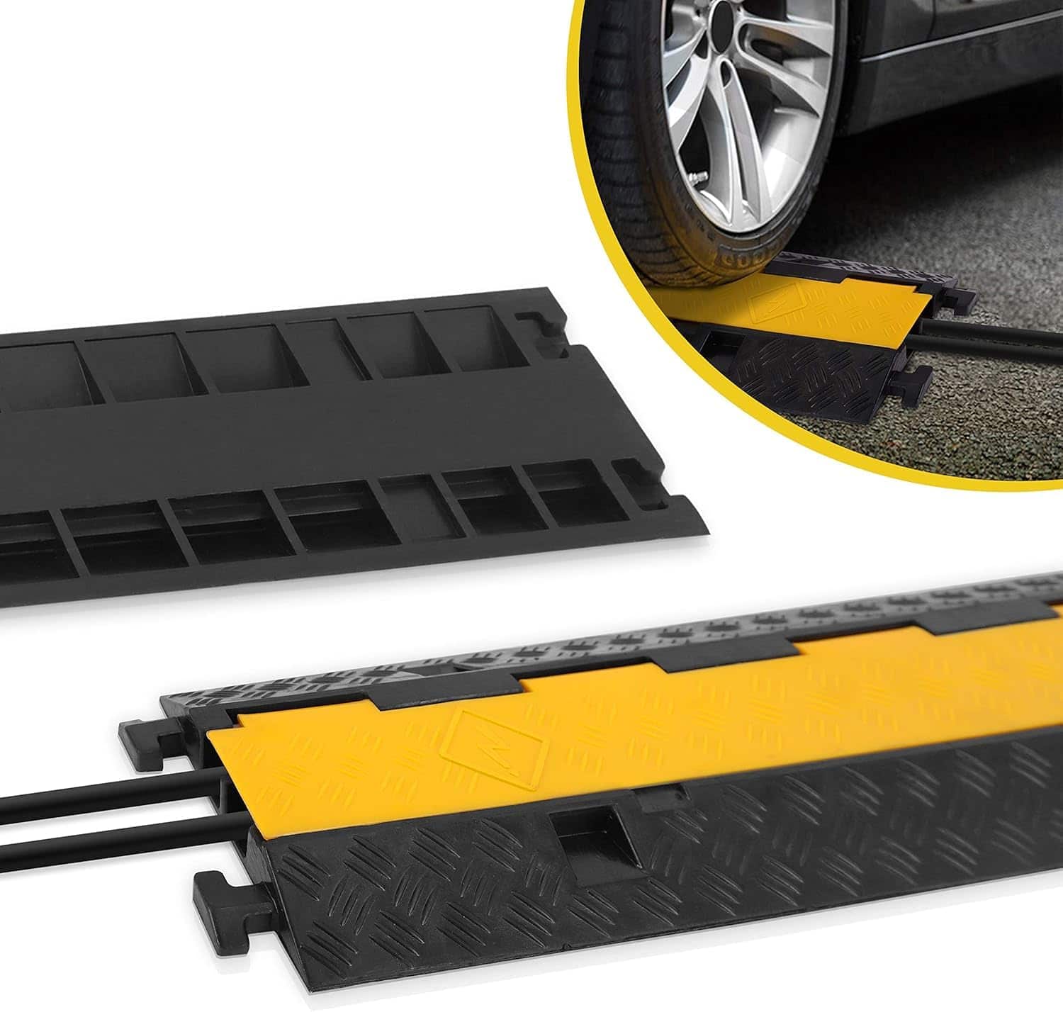 Pyle - Durable Cable Ramp Protective Cover - 2,000 lbs Max Heavy Duty Hose & Cable Track Protector w/ Flip-open Top Cover