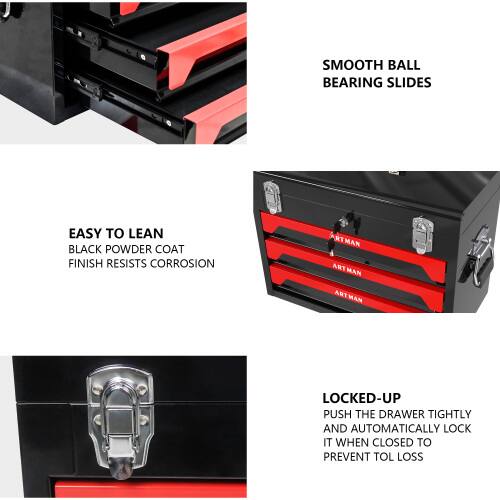 SMOOTH BALL BEARING SLIDES

EASY TO LEAN
BLACK POWDER COAT FINISH RESISTS CORROSION

LOCKED-UP
PUSH THE DRAWER TIGHTLY AND AUTOMATICALLY LOCK IT WHEN CLOSED TO PREVENT TOOL LOSS