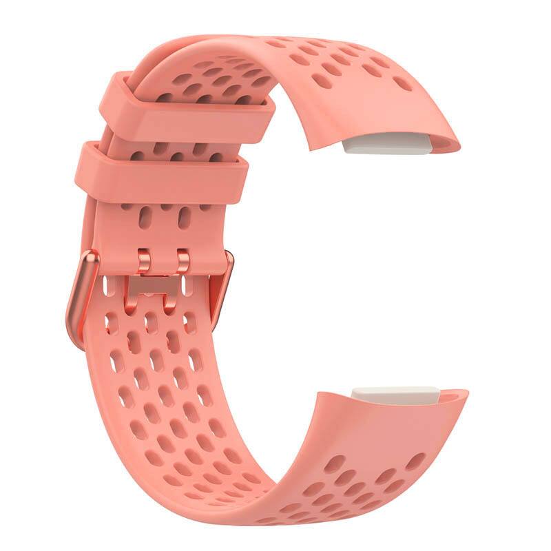 Left. StrapsCo - Endurance Band Silicone Rubber Watch Strap For Fitbit Charge 6 - Salmon.