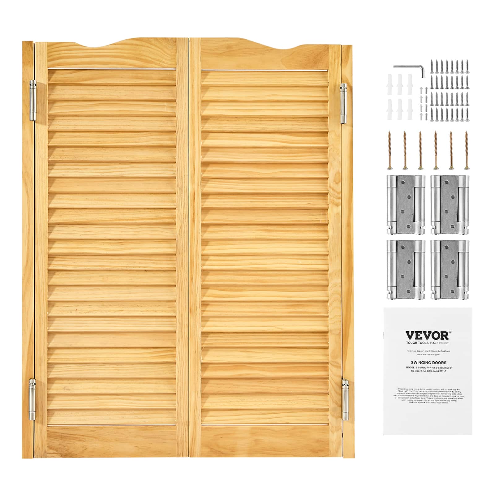 VEVOR - Double Saloon Doors, 32"W x 42" H Arched Top Interior Swinging Cafe Doors, Premium Pine Wood, with Hinges & Hardware Kit - Log Color