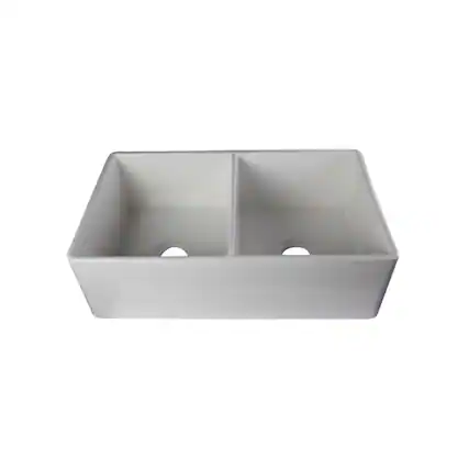 Front. Alfi - ALFI brand White 32 Smooth Apron Double Bowl Fireclay Farmhouse Kitchen Sink - White.