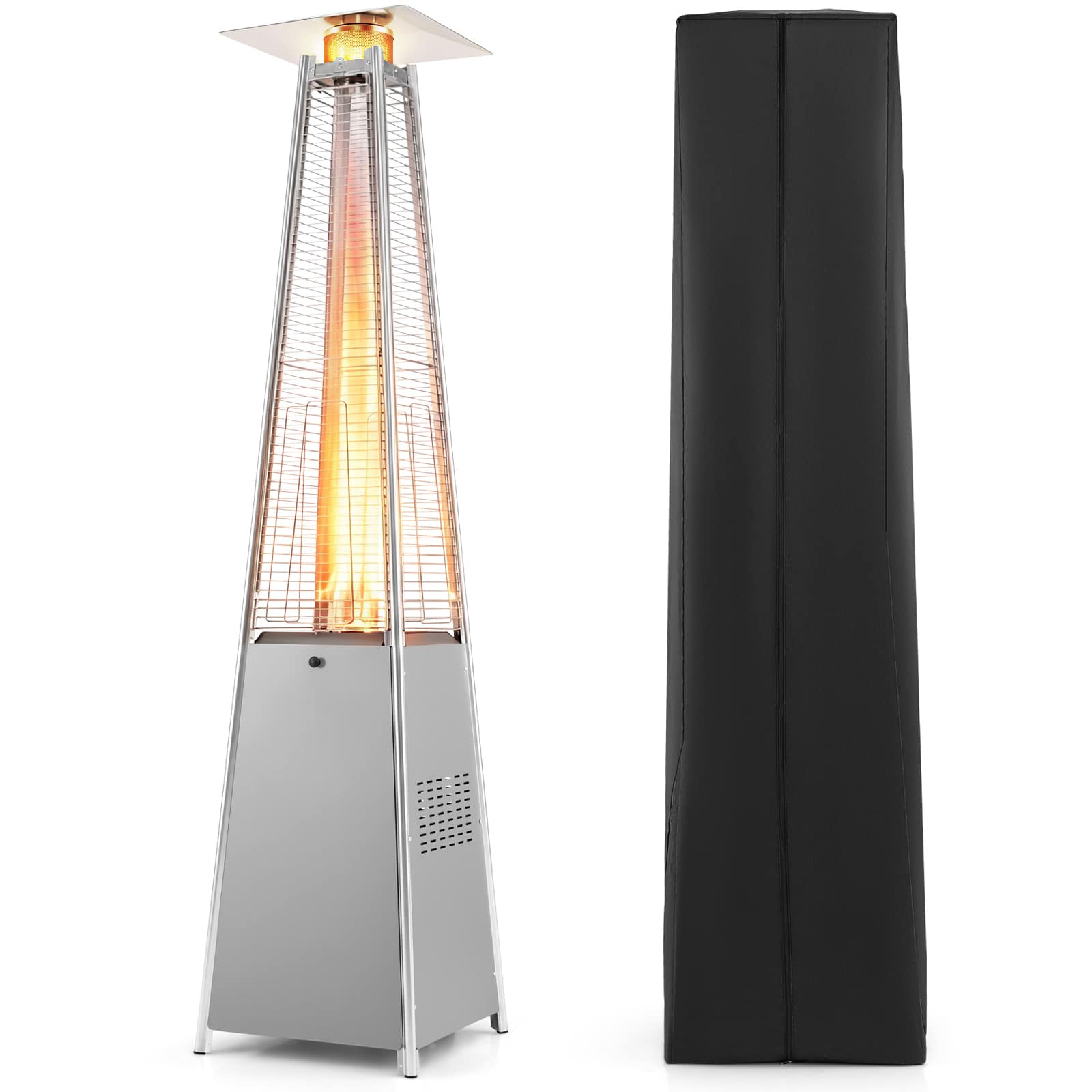 Costway - 45000 BTU Pyramid Patio Heater with Zippered Cover,Triple Safety Protection,Wheels - Gray + Silver