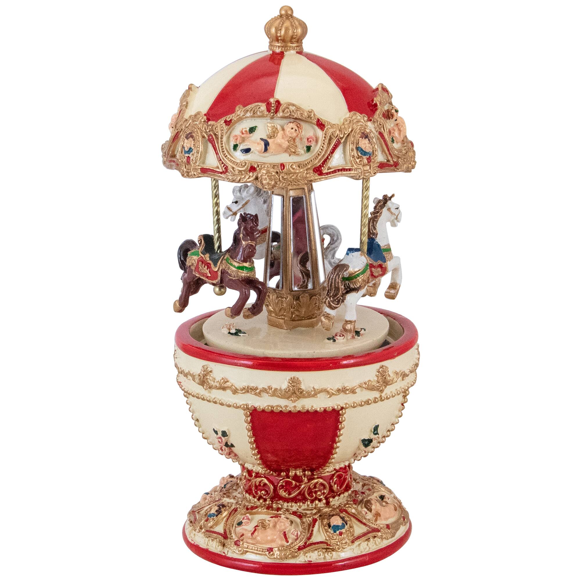 Alt View 2. Northlight - Horses and Cupids Animated Musical Carousel - 7.25" - Ivory.