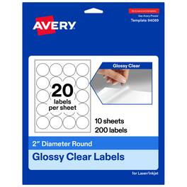 Avery - Avery® Glossy Round Labels, 2" Diameter, 200 Total - Clear