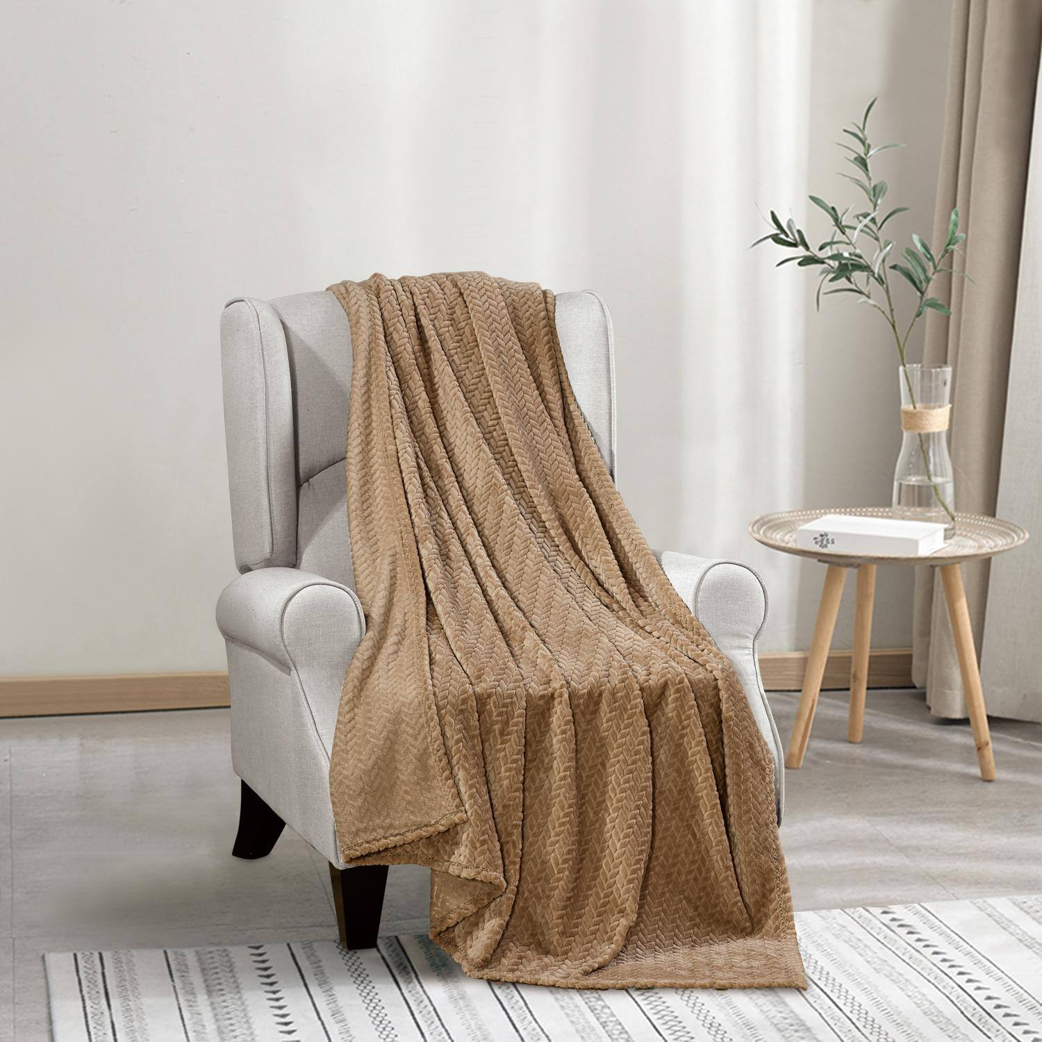 Alt View 1. Noble House - Plazatex Chevron Plush All Season Decorative Throw Blanket 50" x 70" Taupe - Taupe.