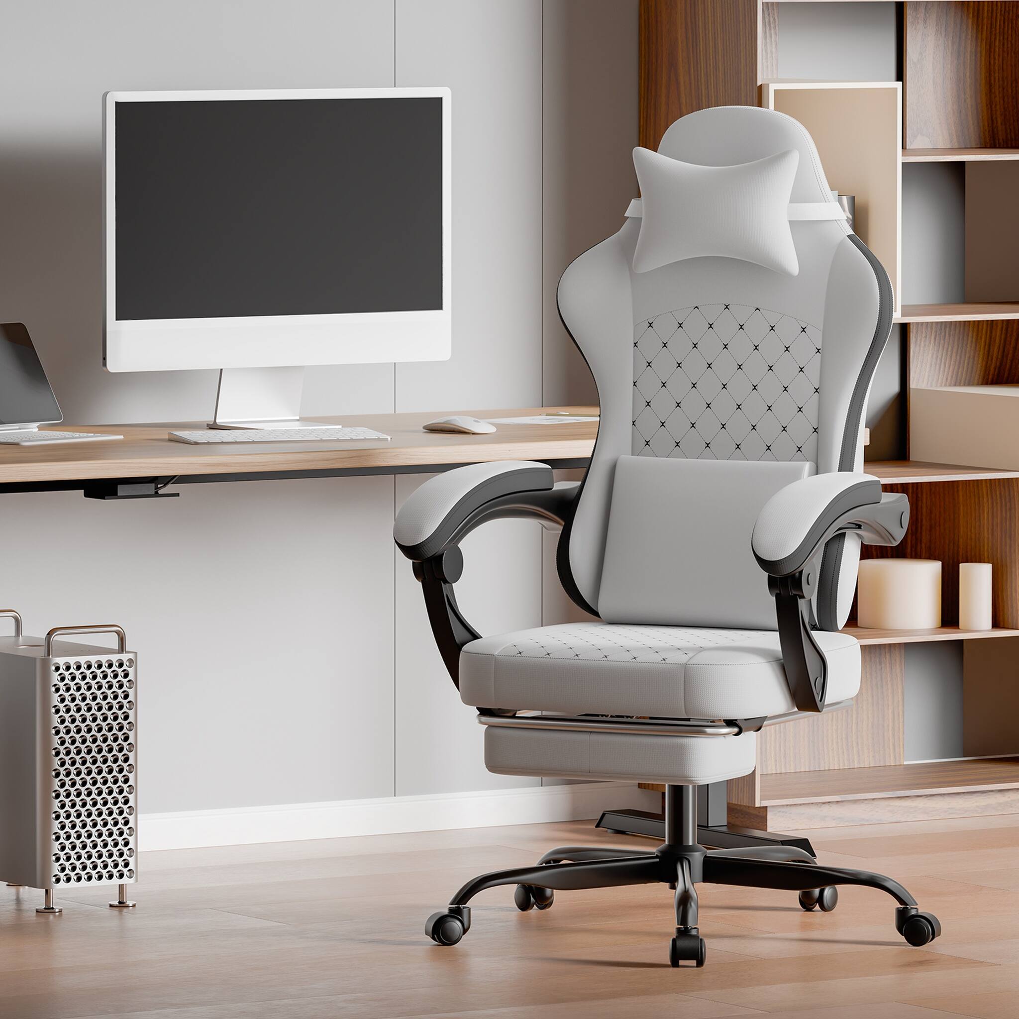 Left. Forest'nSky - Office Chair with Footrest Comfortable Headrest and Lumbar Support, White - White+Black.