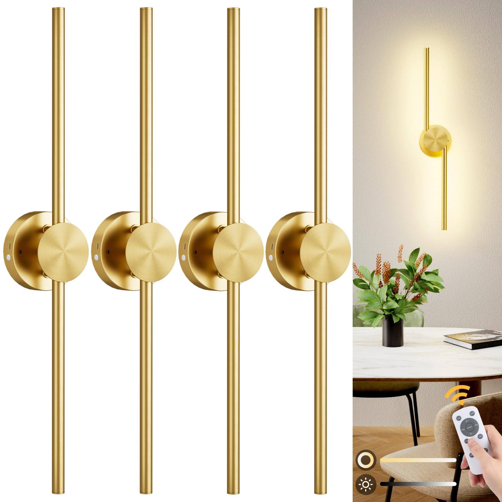 HM 1810 - Operated Wall Sconces With Remote Control Dimmable Rotatable Lamppost k k Led Modern Wireless Sconce For Li - Gold 4 Pack