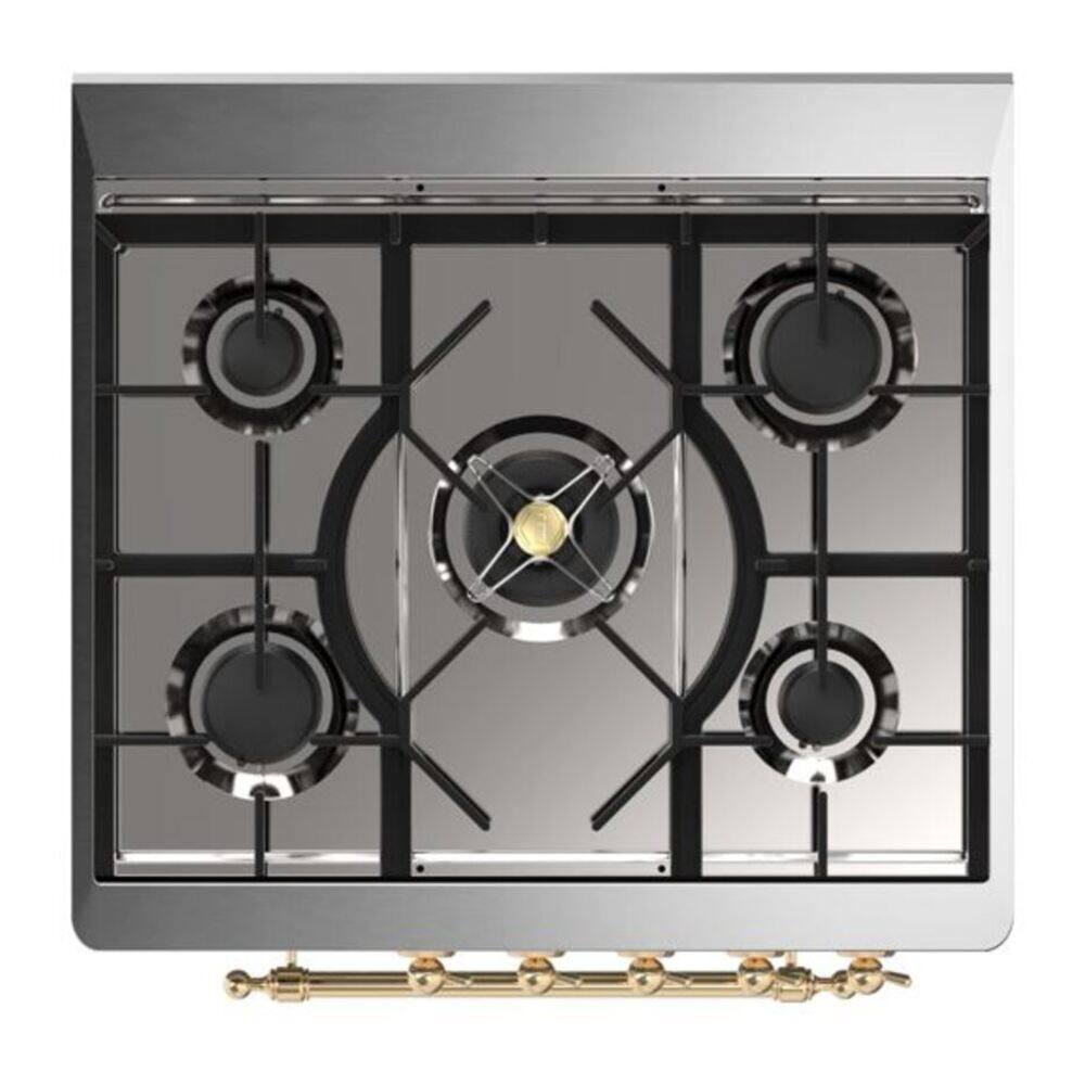 Alt View 5. ILVE - ILVE Majestic II Series  30 in. Dual Fuel Range with 5 Sealed Burners (Natural Gas, Brass Trim) - White.