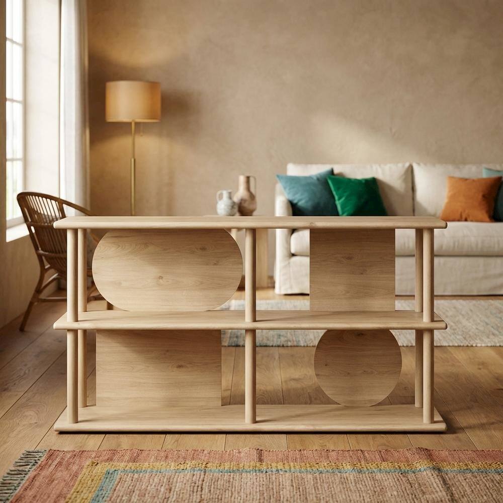 Angle. FurniFact - 55-Inch Console Table in Elegant Finish with Sturdy Construction - Brown.