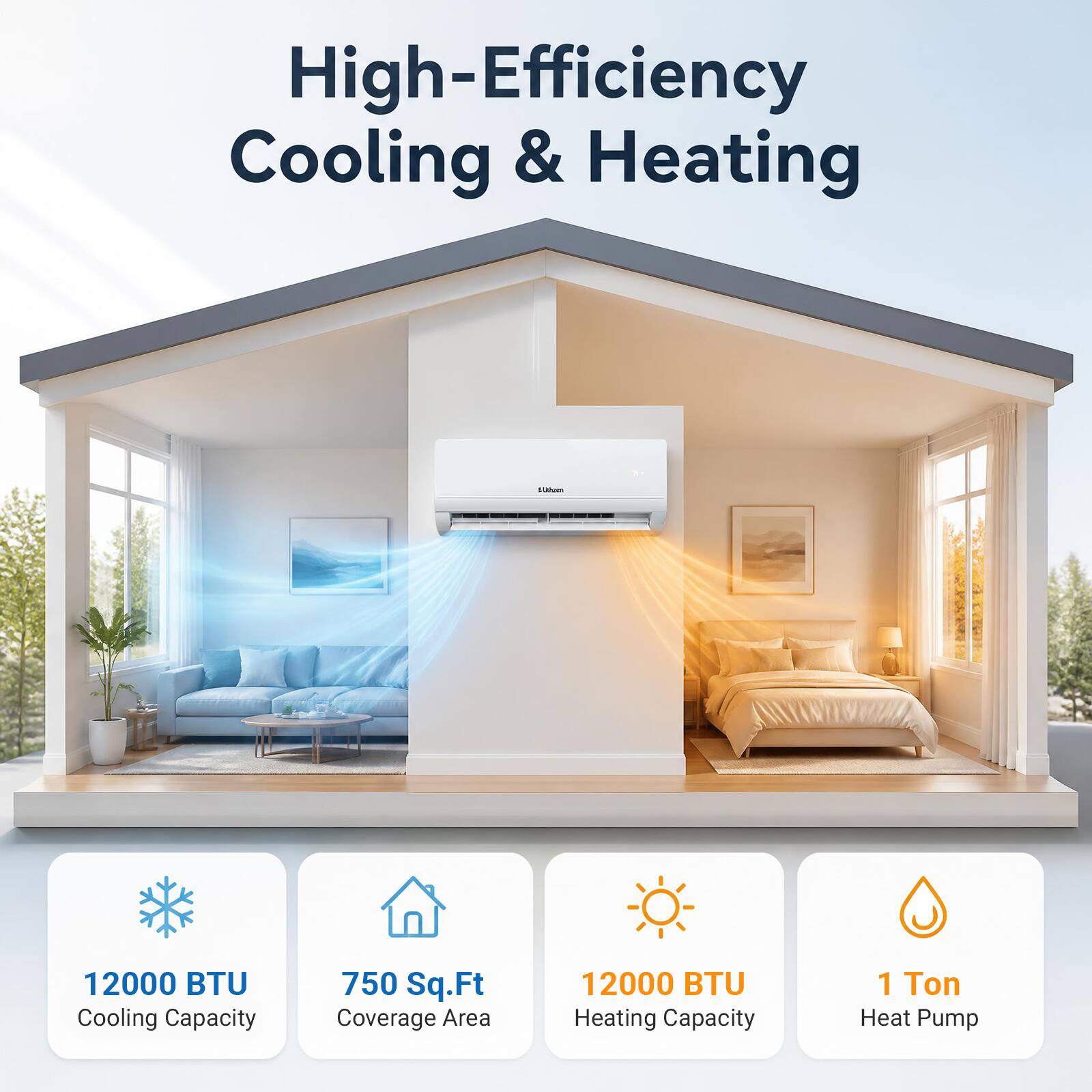 High-Efficiency Cooling & Heating

12000 BTU Cooling Capacity
750 Sq.Ft Coverage Area
12000 BTU Heating Capacity
1 Ton Heat Pump