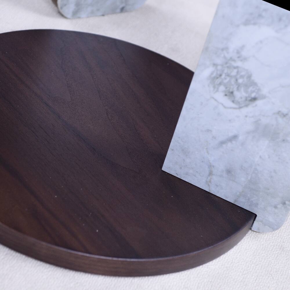 Alt View 7. Loheer - Loheer Modern Coffee Table Set Walnut Veneer Round Center Table with End Table Sintered Stone Legs Living Room - Walnut.