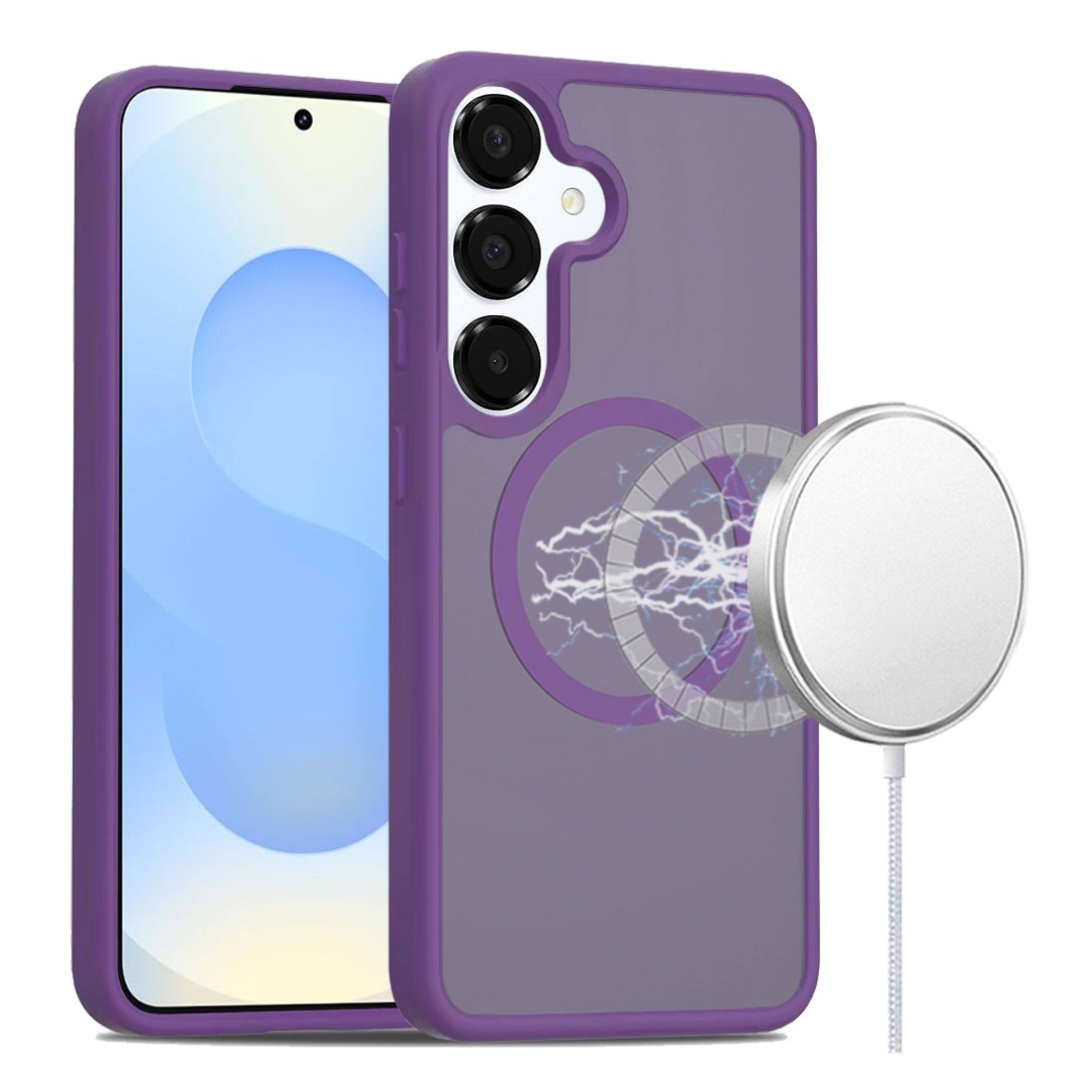 Angle. Kitcheniva - Smooth Translucent Magnetic Circle Phone Case With Tempered Glass For Samsung Galaxy S25+/S24+ Dark Purple - Dark Purple.