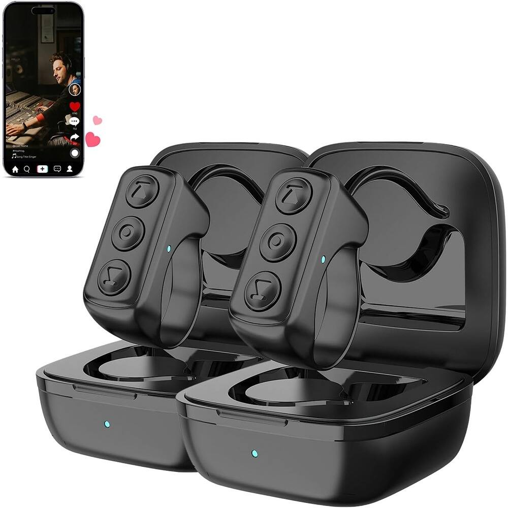 Front. ACJPR - 2-Pack TikTok Scrolling Ring, Bluetooth Remote, iPhone/Android, Black.