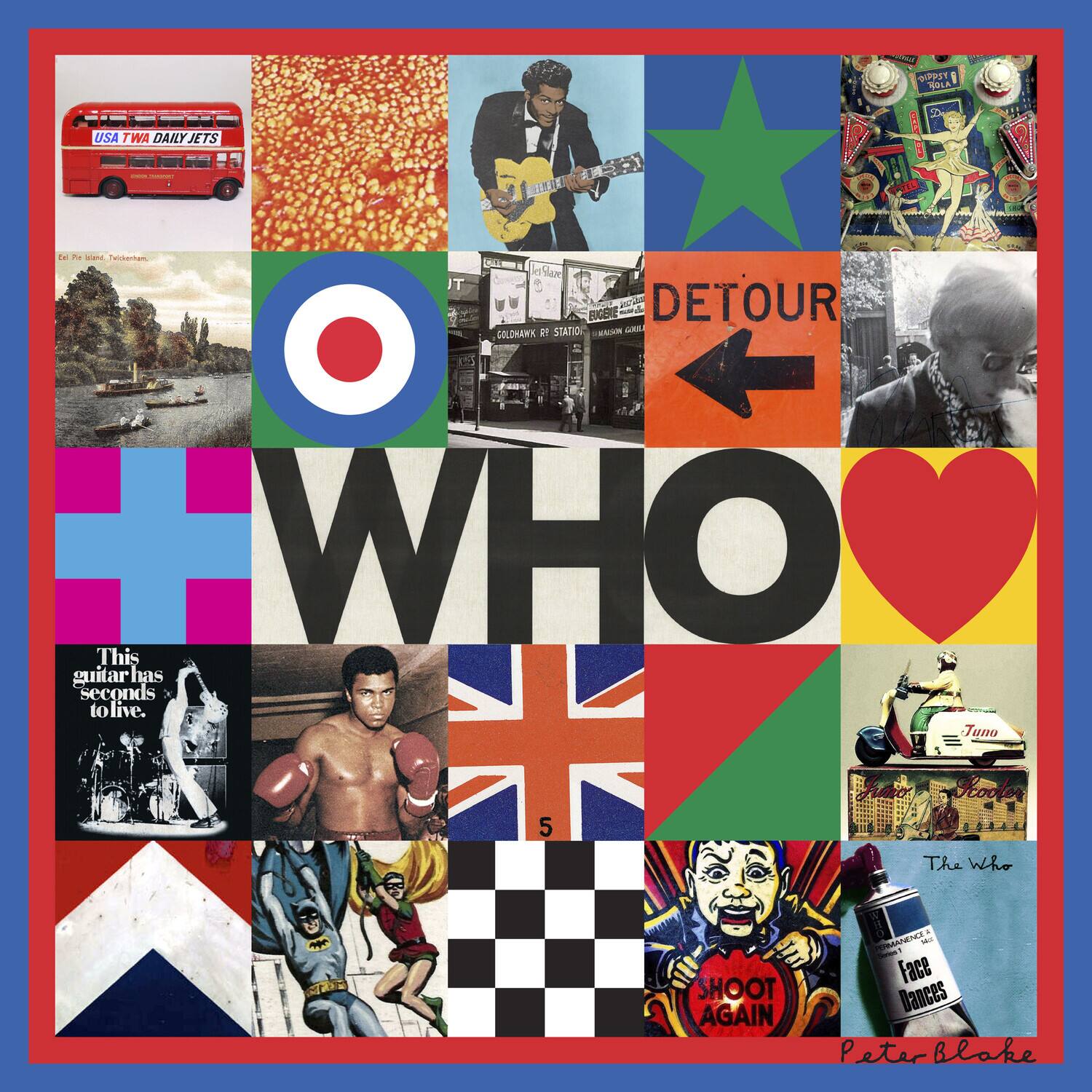 USA TWA DAILY JETS

This guitar has seconds to live.

DETOUR

The Who

Face Dances

SHOOT AGAIN

Peter Blake