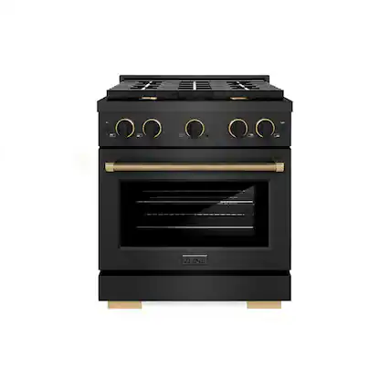 Front. ZLINE - ZLINE Designer 30 in. 4.2 cu. ft. Manual Clean Freestanding Gas Range in Black Satin Steel with Black and Bronze Accents - Black Satin Stainless Steel.