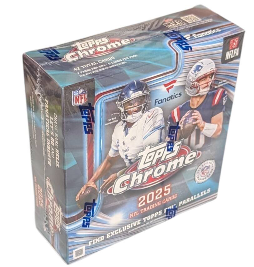 MUP Fanatics Chromes PPPS L  
TOTAL CARDS BOX 1f S - CARDS CARL PER PACK NFLPA 42 PER - - 7 PACKS  
NFL FANATICAL LET'S CHASE GO RARE INSERTS AND HELIX 2025 Chrome a NFL Fanatics TePPS  
Cchrome 2025 NFL TRADING CARDS PARALLELS TOPPS EXCLUSIVE FIND