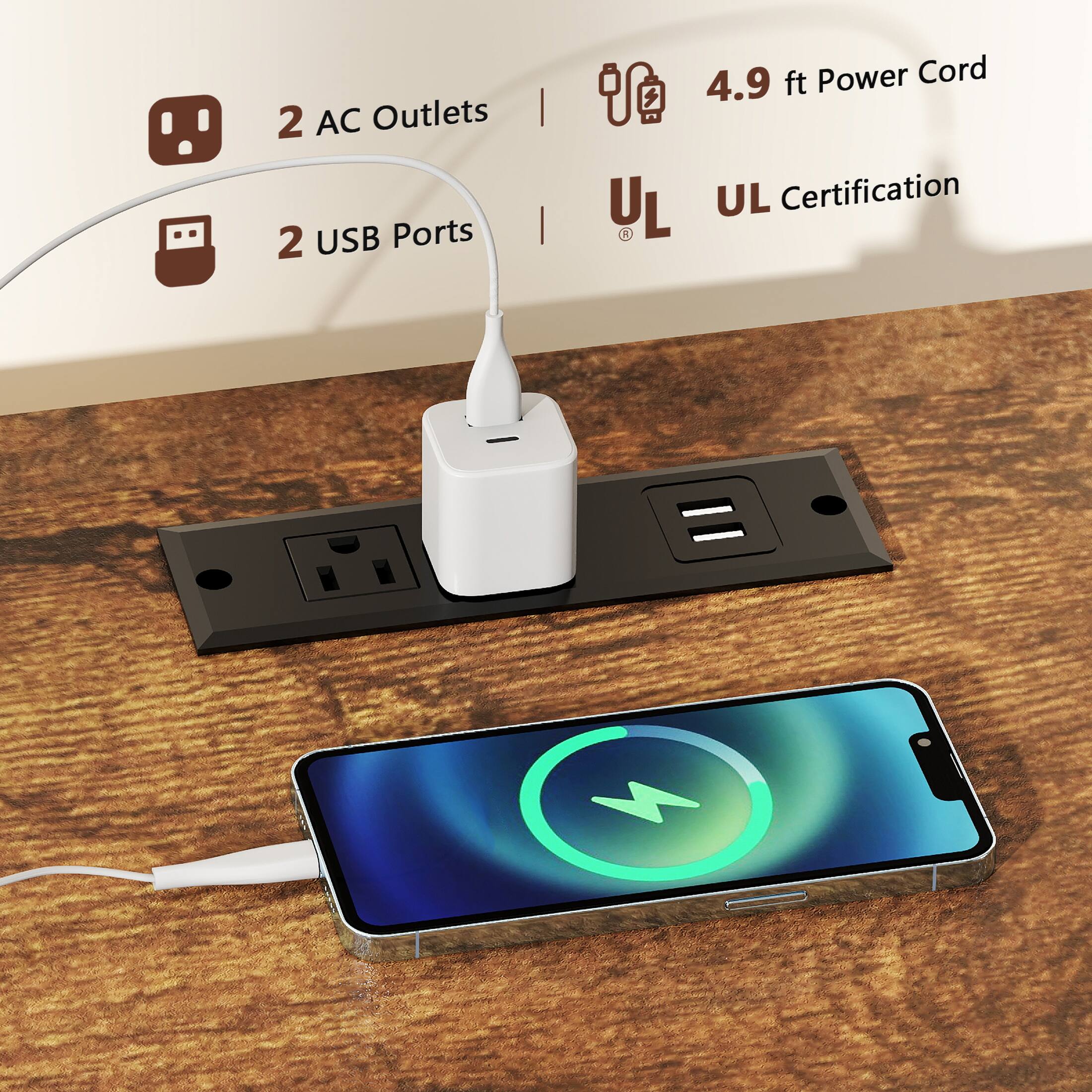 2 AC Outlets | 2 USB Ports | 4.9 ft Power Cord | UL Certification