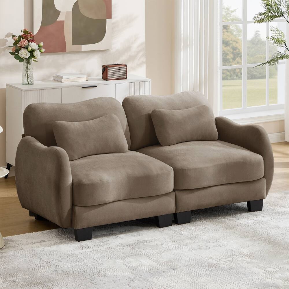 Angle. Loheer - Loheer Chenille Loveseat Sofa Coffee Ergonomic Couch with Waist Pillow Modern Cloud Sofa for Living Room - Coffee.