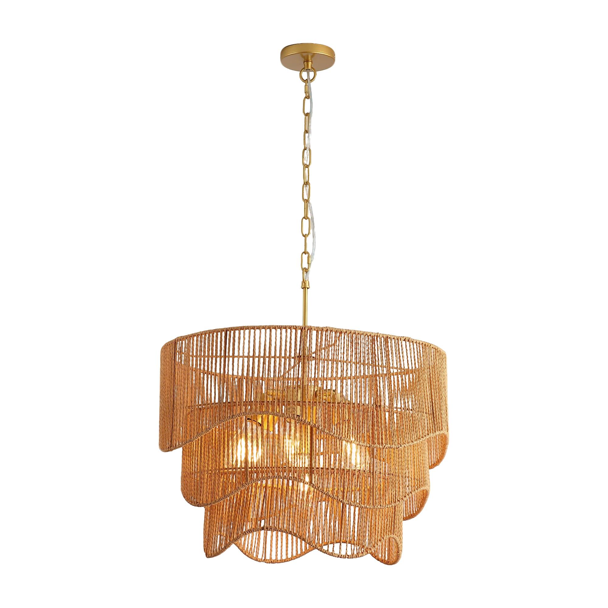 Alt View 6. Malletson - 7-Light Boho Chandelier, Woven Rattan Style Pendant Light with Adjustable Height, E26 Ceiling Fixture for Dining Room.