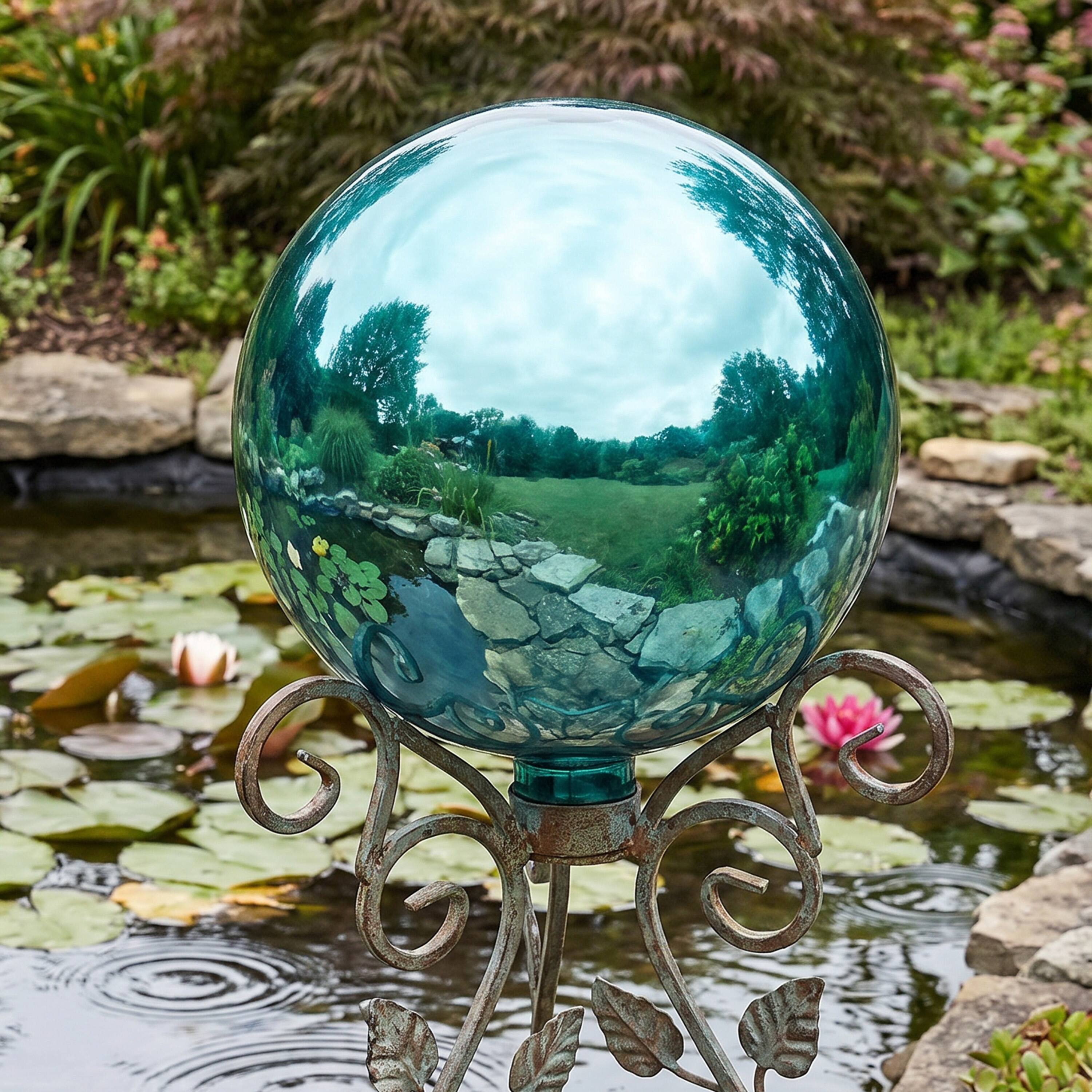 Alt View 6. Sunnydaze - Mirrored Surface Gazing Globe - 10 in - Aqua.