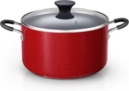 Cook N Home - Professional 6 Qt Nonstick Stock Pot with Lid, Riveted Handles, Induction ,Oven & Dishwasher Safe, Marble - Red