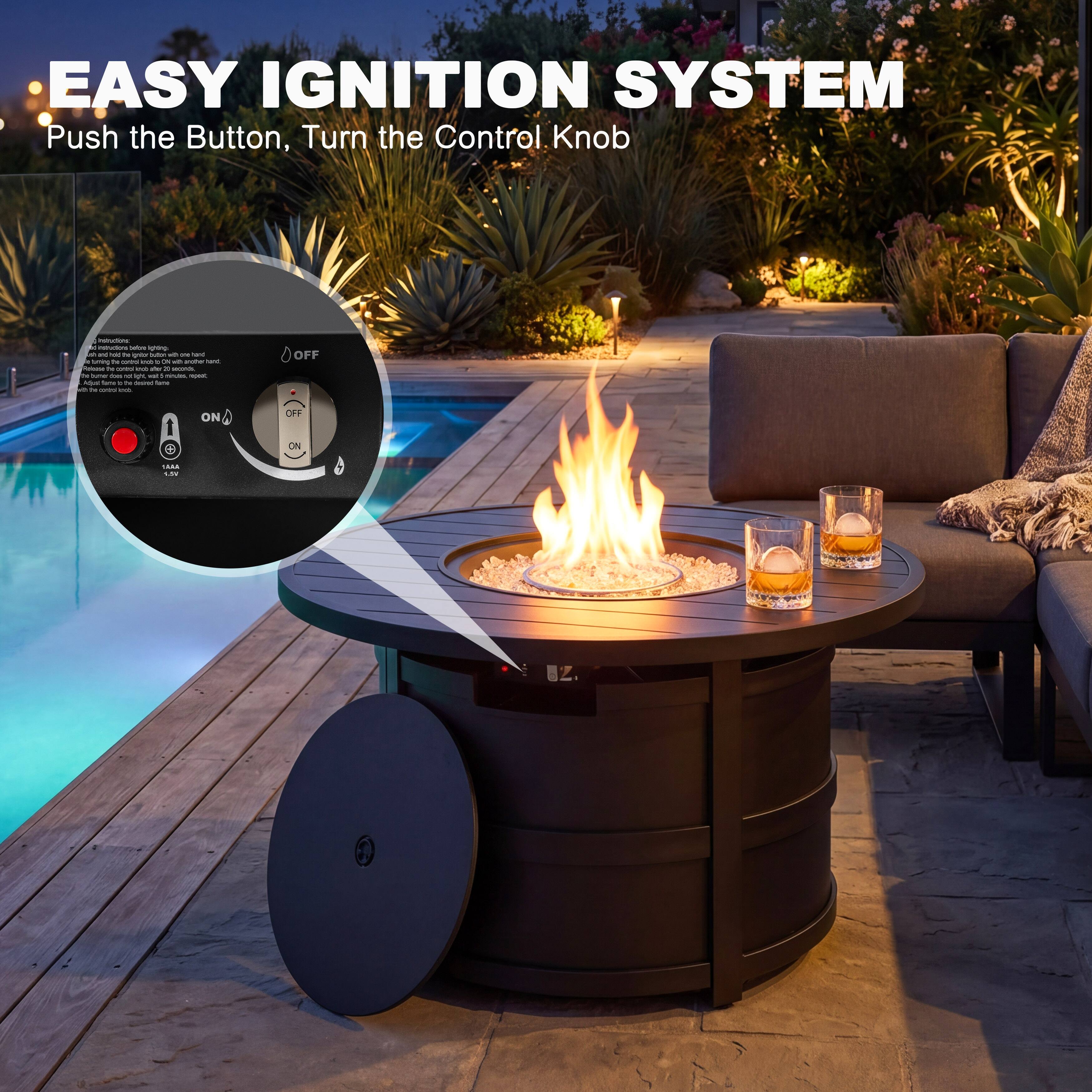 EASY IGNITION SYSTEM  
Push the Button, Turn the Control Knob  

instructions before lighting  

OFF  
ON  
OFF  
ON  

1.8AA LS