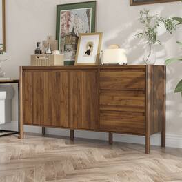 Famapy - Wooden Buffet Cabinet: Solid Rubberwood Legs + Eco - Friendly Storage - Brown