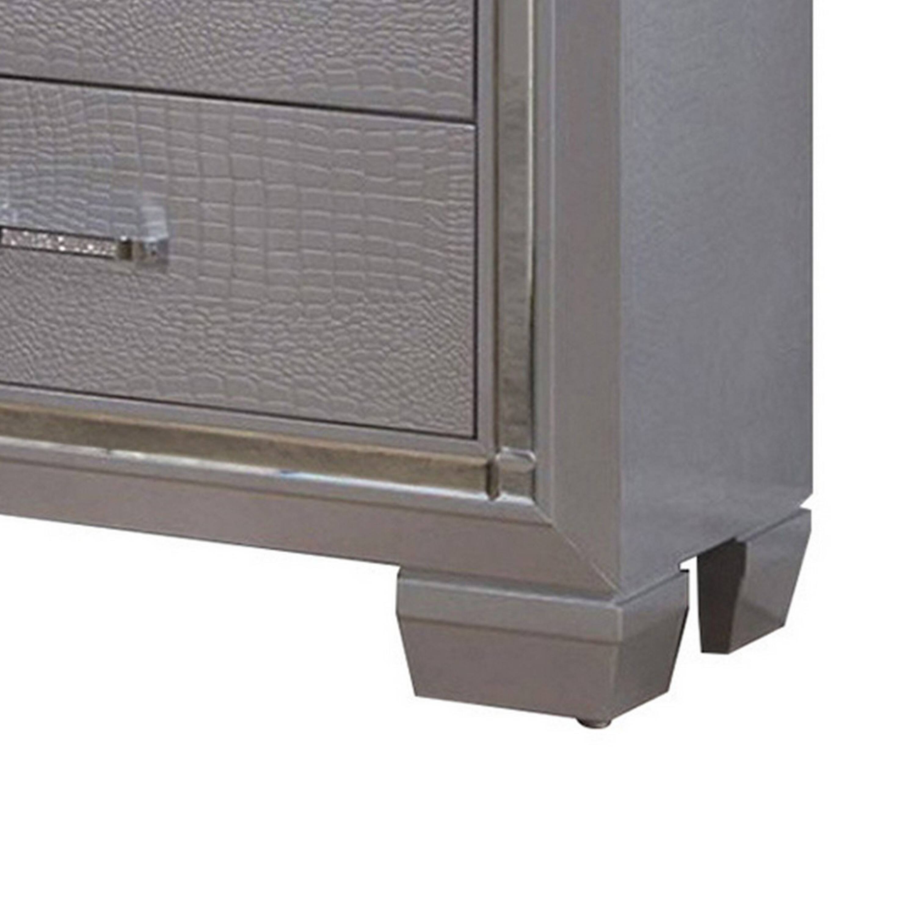 Alt View 3. Manhattan Lane - 2 Drawer Wooden Nightstand with Embossed Textured Details - Gray.
