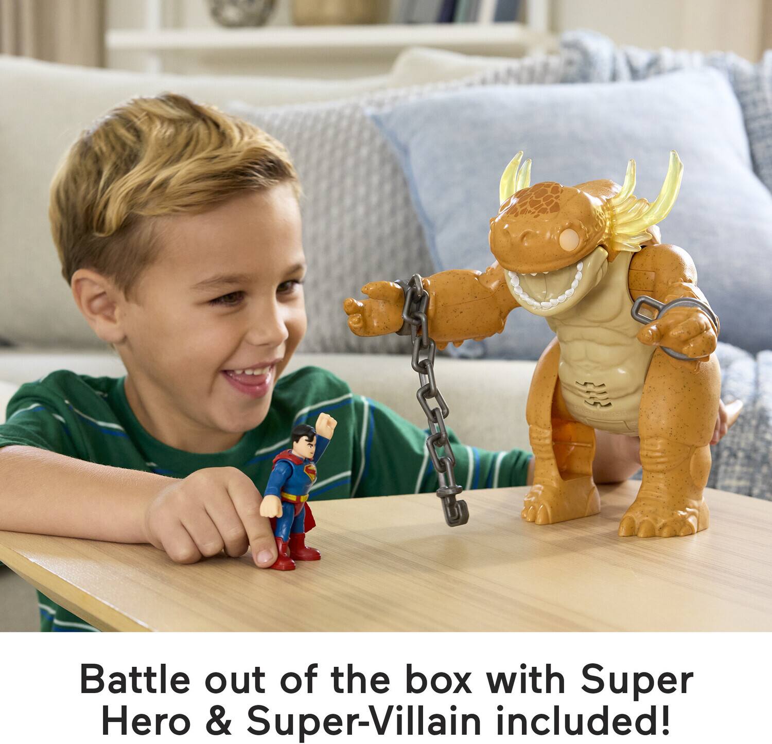 Battle out of the box with Super Hero & Super-Villain included!