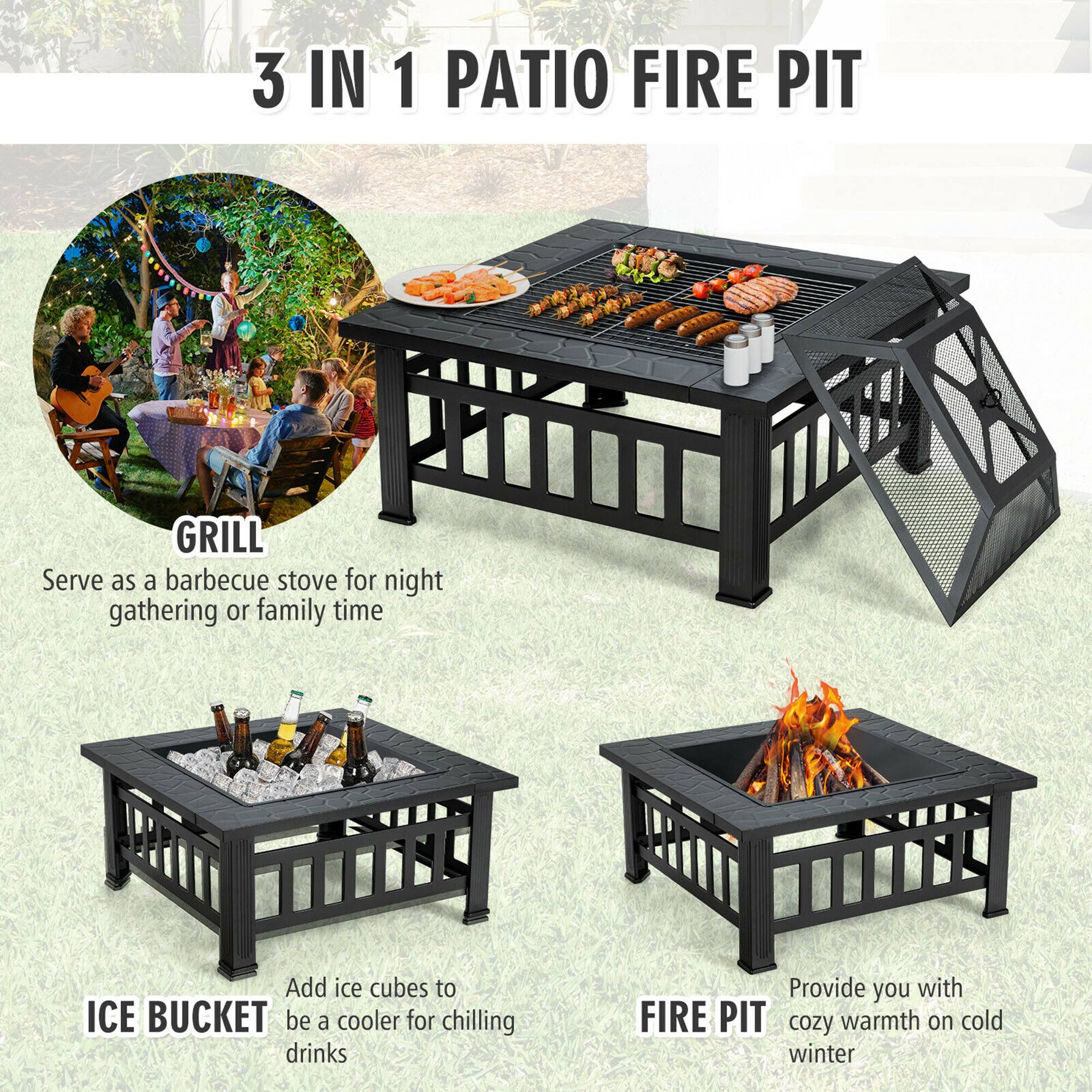 3 IN 1 PATIO FIRE PIT

GRILL
Serve as a barbecue stove for night gathering or family time

ICE BUCKET
Add ice cubes to be a cooler for chilling drinks

FIRE PIT
Provide you with cozy warmth on cold winter