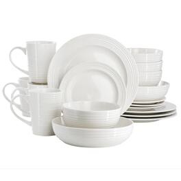 Elama - Nikki 18 Piece Ribbed Porcelain Dinnerware and Serving Bowl Set - White