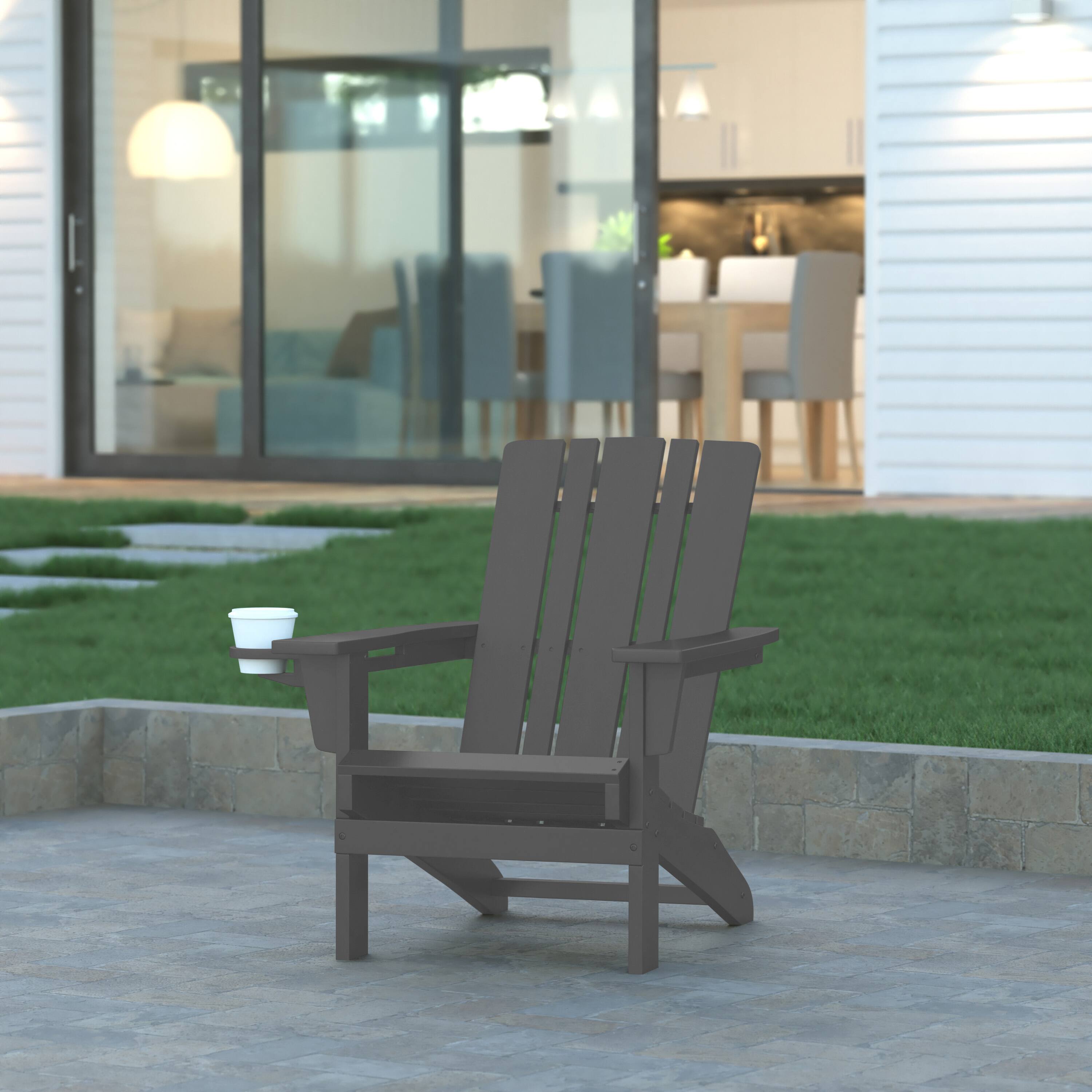 Alt View 4. Emma + Oliver - Haley Set of 2 Adirondack Chairs with Cup Holders, Weather Resistant HDPE Adirondack Chairs - Gray.