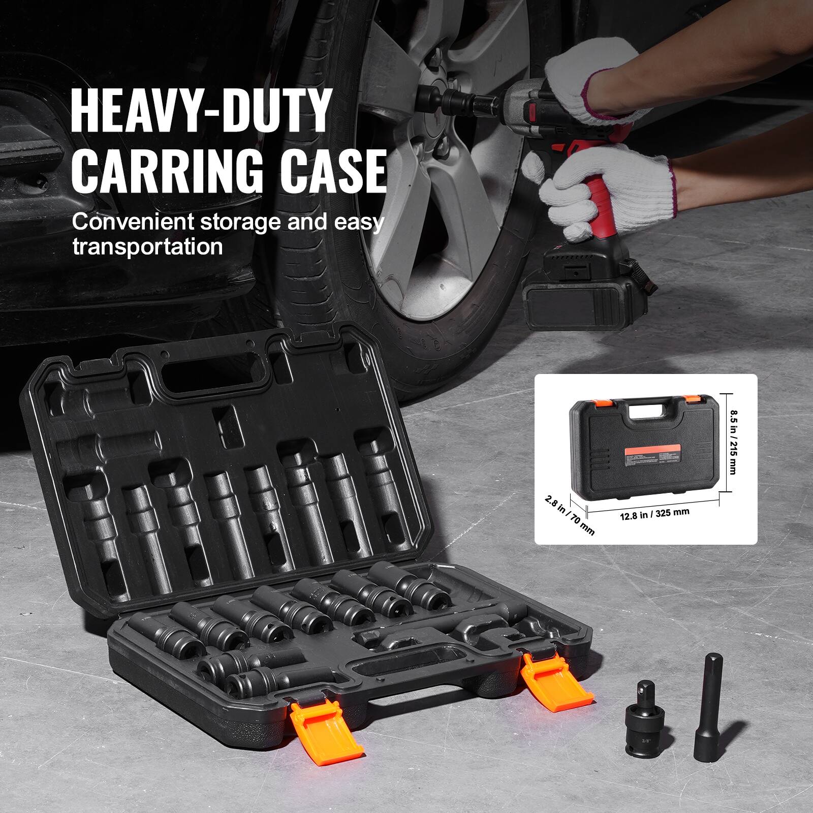 HEAVY-DUTY CARRYING CASE  
Convenient storage and easy transportation  

8.5 in / 215 mm  
2.8 in / 70 mm  
12.8 in / 325 mm