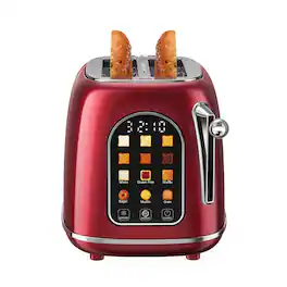 Mecity - Smart Touch Screen Toaster 2 Slice, Retro Wide Slot Stainless Steel Toaster with 6 Browning Levels - Red