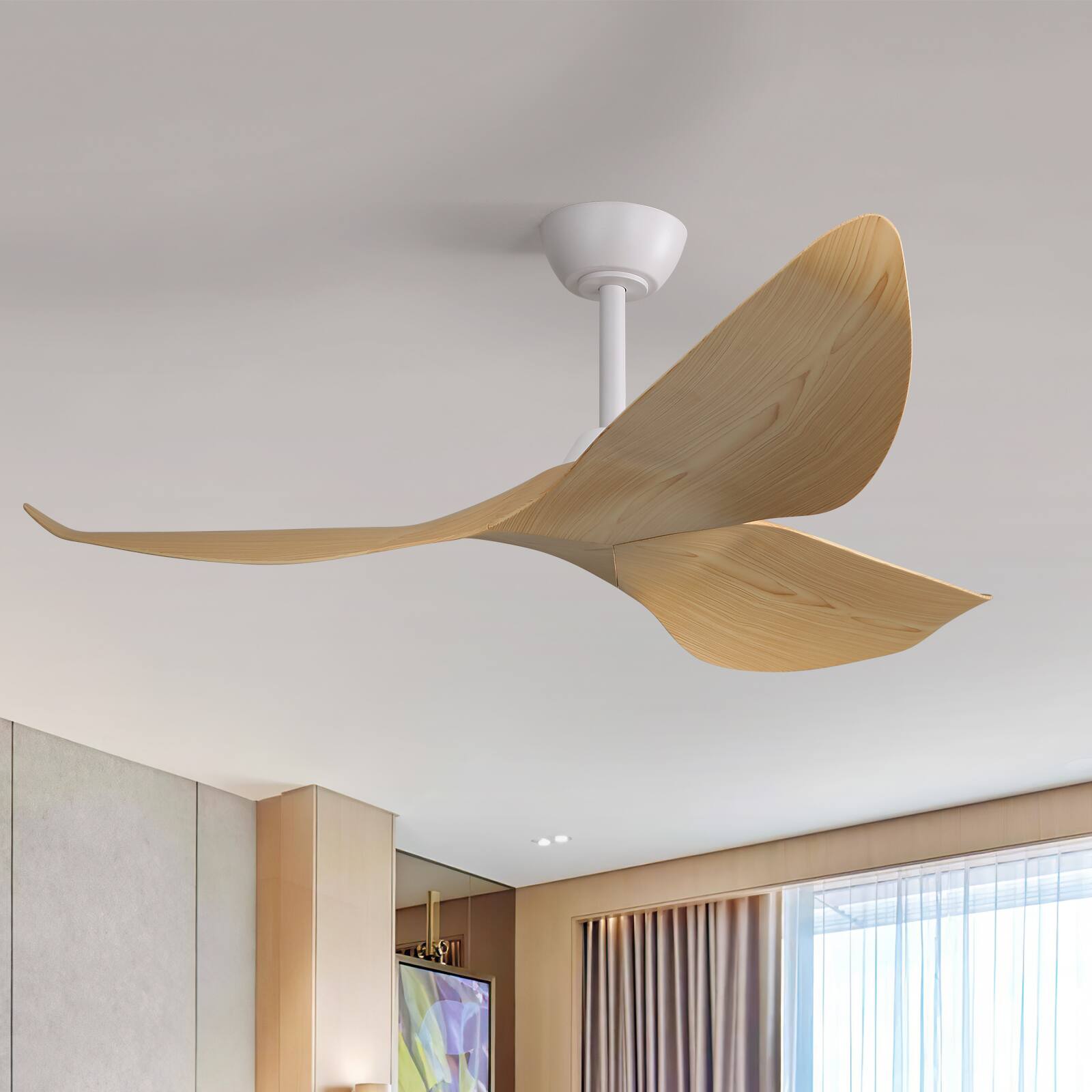 Alt View 3. Sofucor - 52 Inch Mordern Propeller Ceiling Fan No Light with Remote for Indoor Farmhouse Bedroom Living Room Outdoor Patio Porch - White-Light Brown.