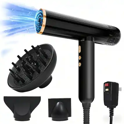 Front. NICEBAY - 1600W High-Speed Ionic Hair Dryer, Brushless Motor 110,000 RPM, Fast Drying, Low Noise, Lightweight for Travel & Home - Black.