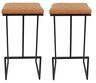 LeisureMod - Quincy Modern Quilted Leather Bar Stool with Black Metal Frame Counter Height Chair Set of 2 - Light Brown
