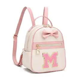 Pacoar Cade - Initial Bowknot Small Leather Backpack Cute Mini Personalized Trendy Stuff Gifts For Women - Pink-m