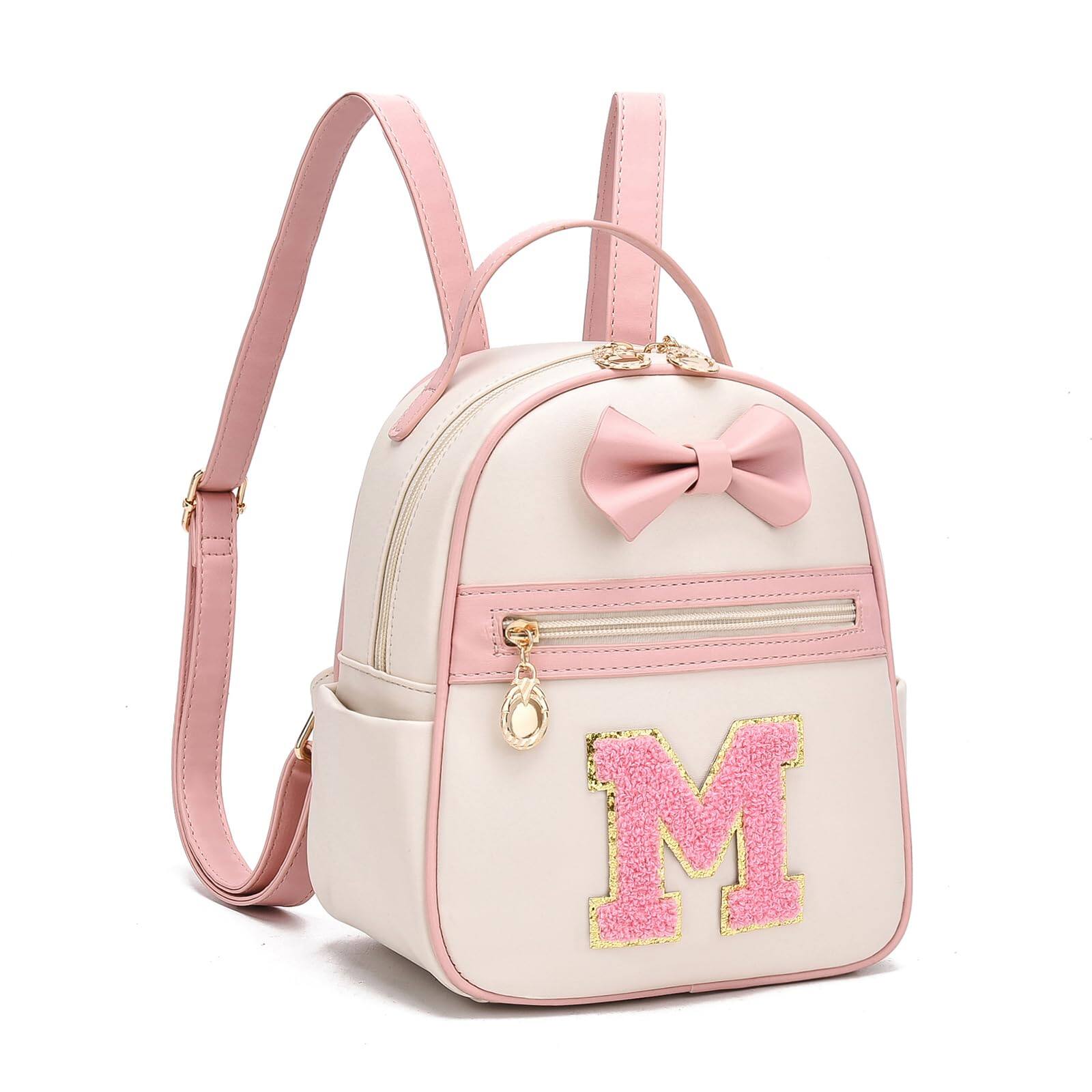 Front. Pacoar Cade - Initial Bowknot Small Leather Backpack Cute Mini Personalized Trendy Stuff Gifts For Women Pink-m - Pink-m.