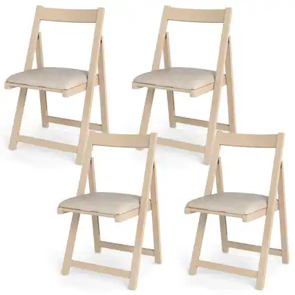 Front. Costway - Costway Folding Dining Chair Set of 4 Rubber Wood Frame for Dining Room - Beige.