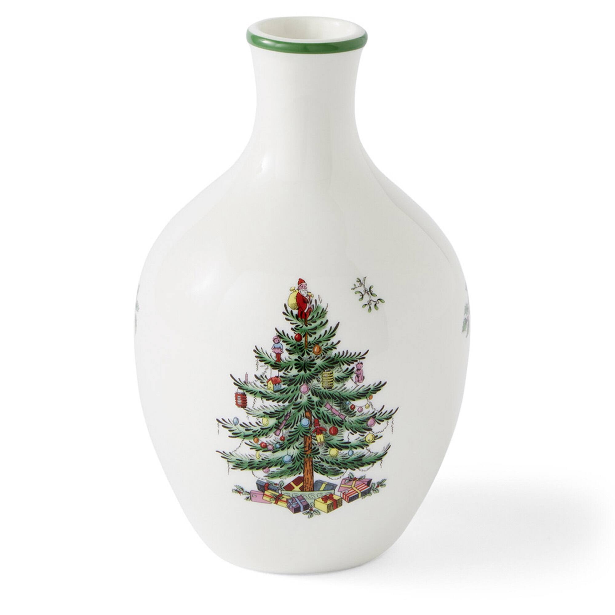 Front. Spode - Spode Christmas Tree, 6" Posy Vase - White - Multicolored.