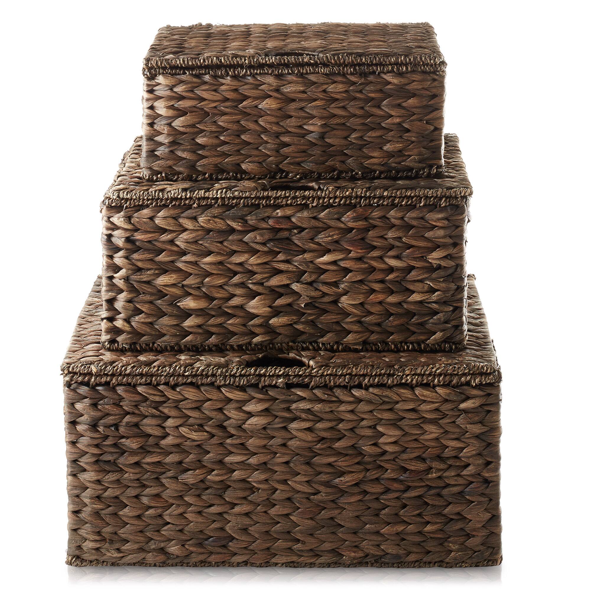 Alt View 3. Casafield - Water Hyacinth Rectangular Storage Baskets with Lids, Nesting Basket Sets - Espresso - Hyacinth.