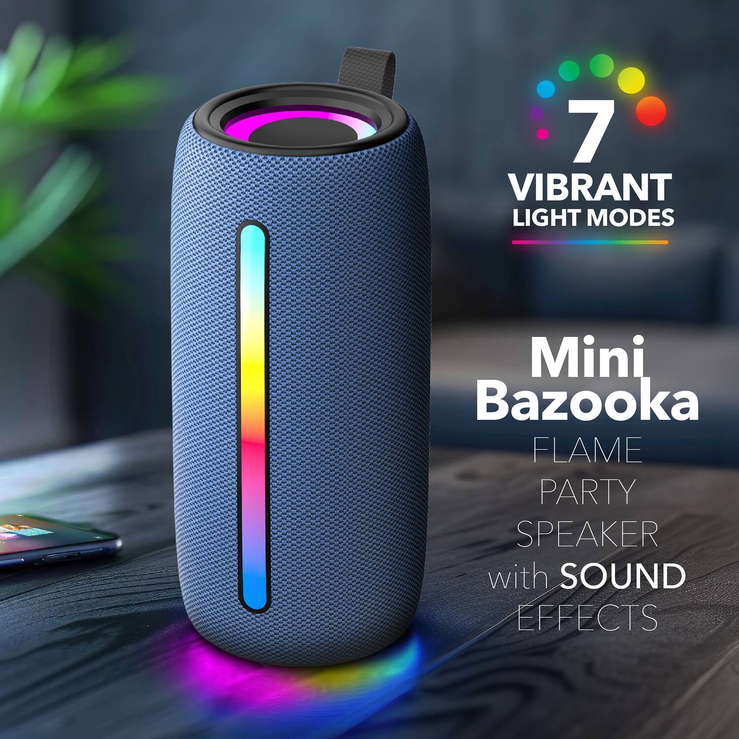 7 VIBRANT LIGHT MODES Mini Bazooka FLAME PARTY SPEAKER with SOUND EFFECTS