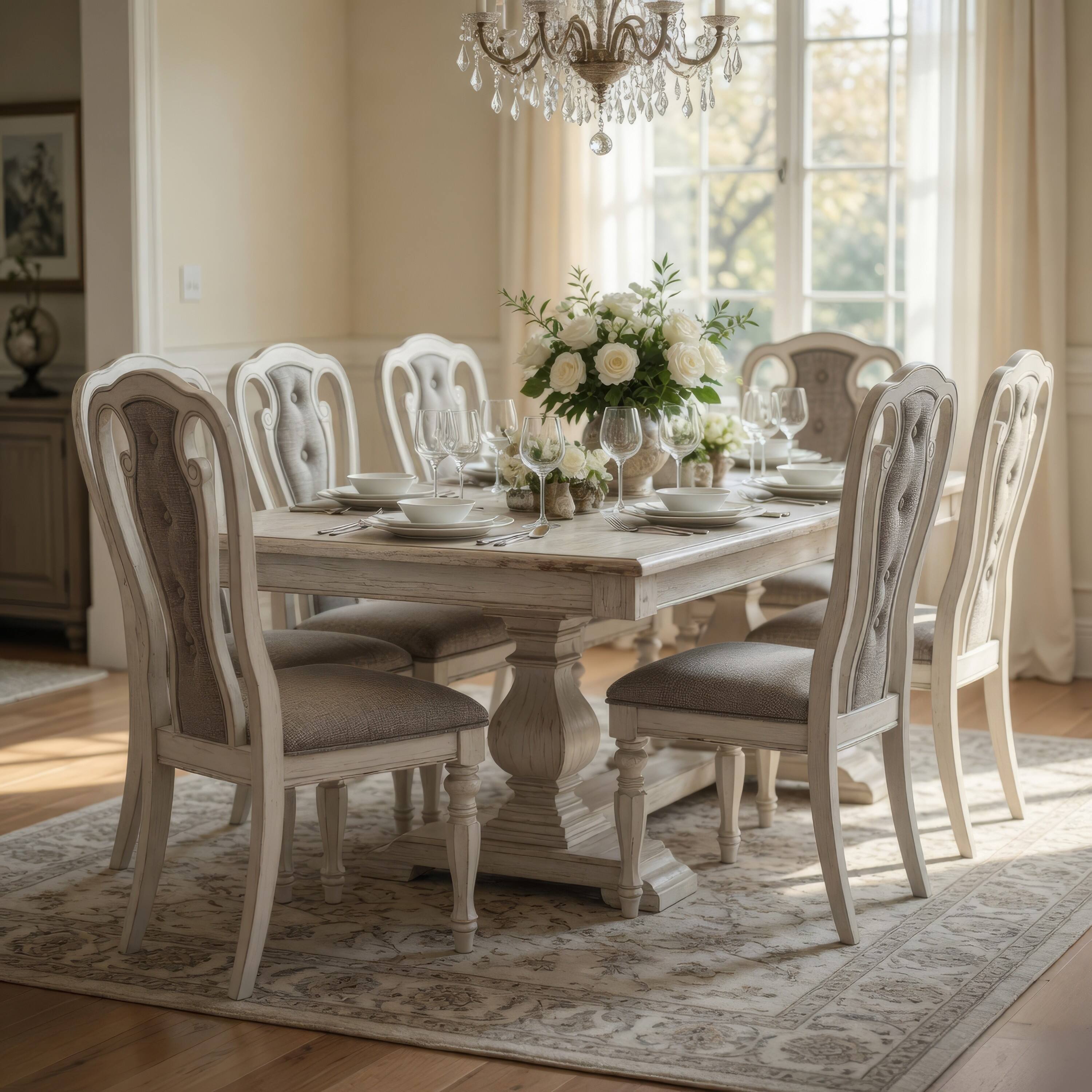 Alt View 6. Manhattan Lane - Dining Chair with Button Tufted Backrest, Padded Seat, Set of 2 - White and Gray.