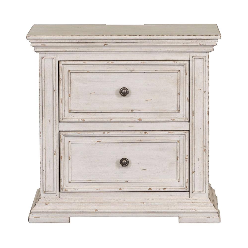 Angle. Liberty Furniture Industries - Big Valley Bedside Chest w/ Charging Station in Whitestone w/ Heavy Distressing - White.