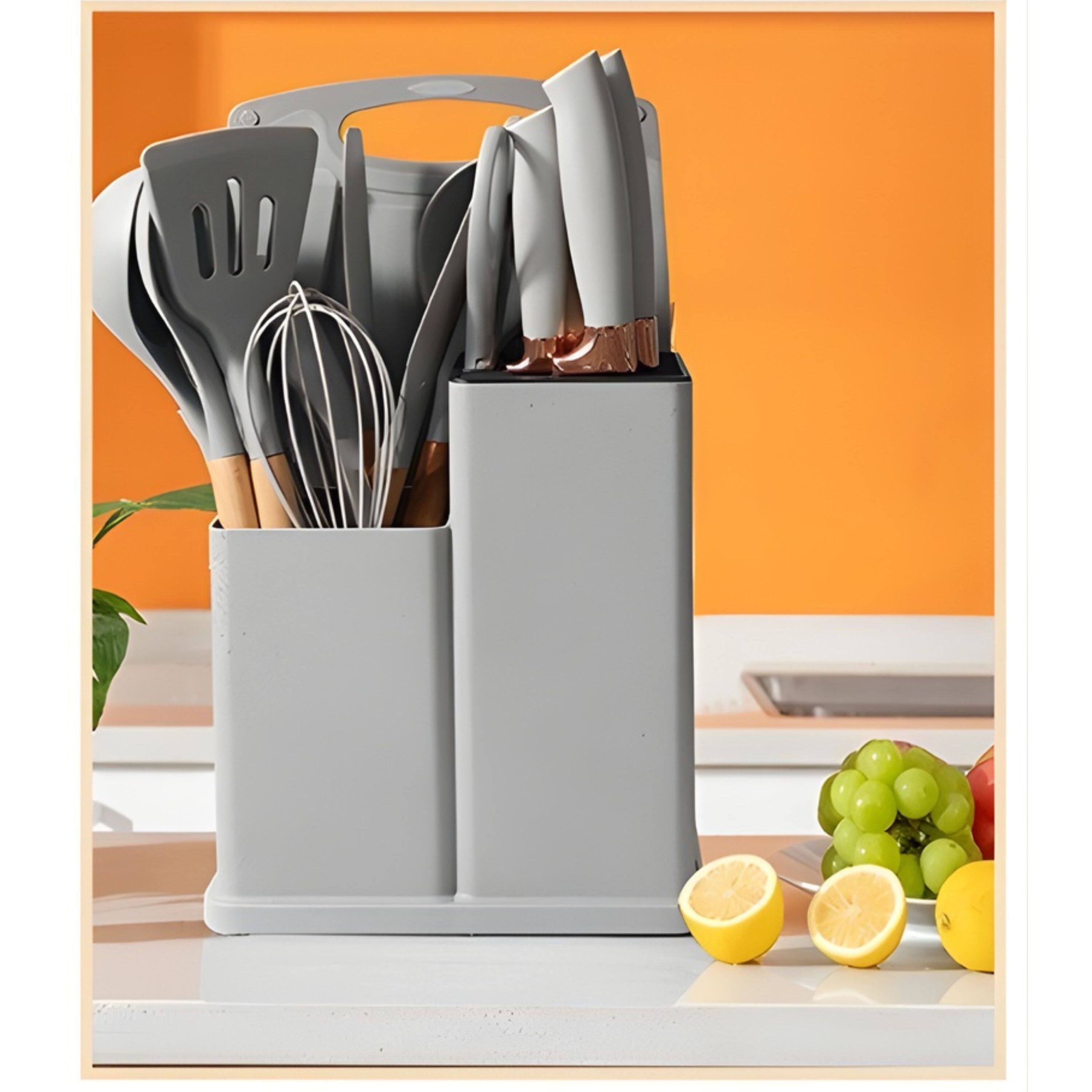 Back. Kitcheniva - Stainless Steel Knife Set with Food Grade Silicone Utensil Set, 18-Piece Set.