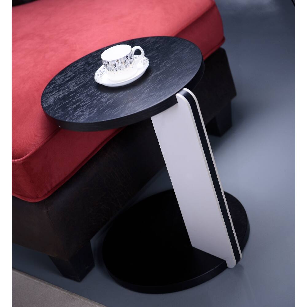 Alt View 3. Loheer - Loheer Round Coffee Table Set Black Oak Veneer Sintered Stone Legs MDF Side Table Living Room Sofa Table White and Black - White+Black.