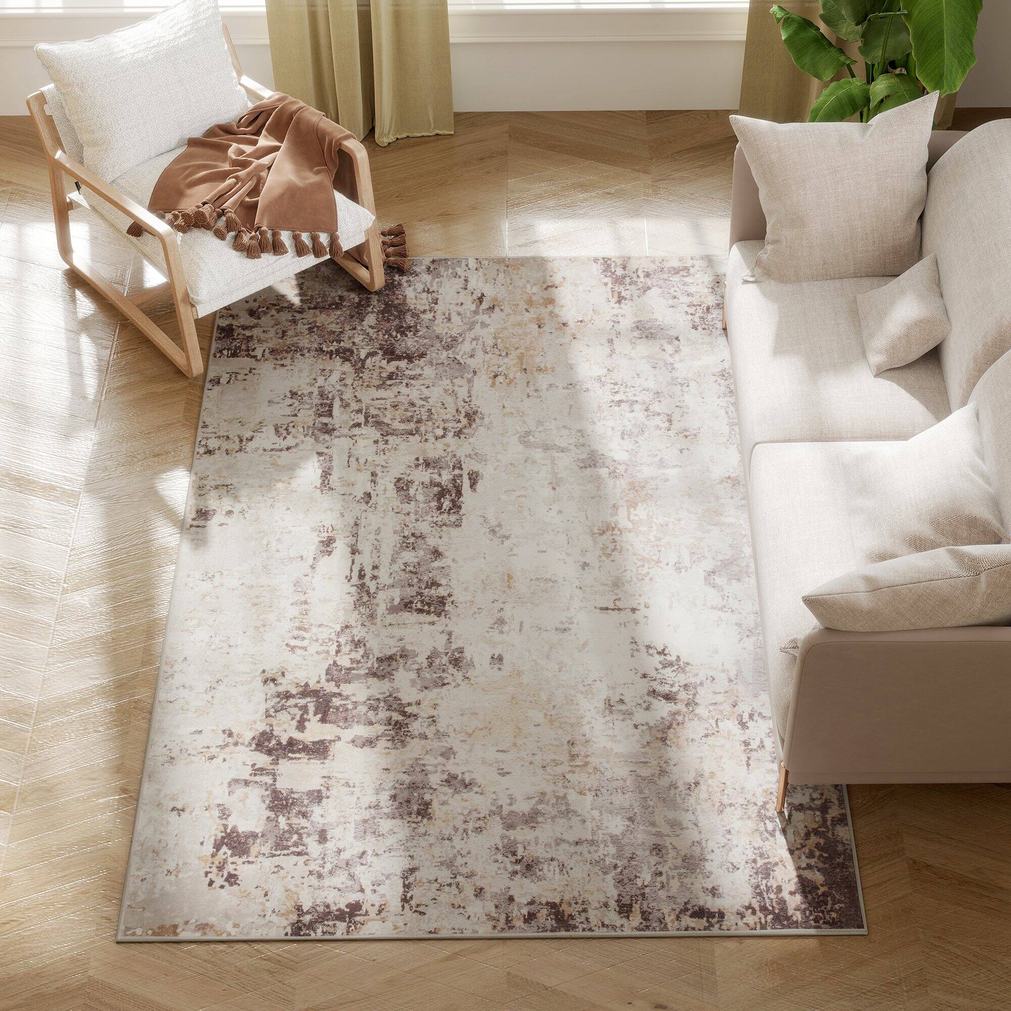 Homcom - Area Rug 4x6, Machine Washable, Distressed Non-Slip Modern Abstract, Mixed-Brown - Mixed Brown