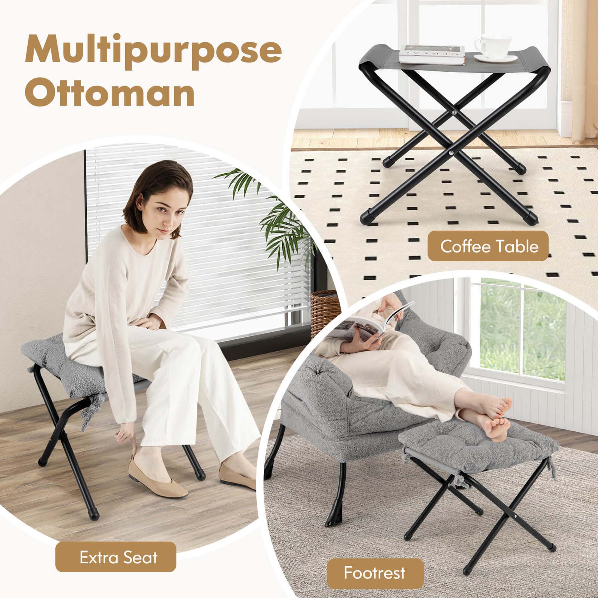 Multipurpose Ottoman Coffee Table Extra Seat Footrest