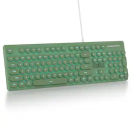 Live At Space - Cute Quiet Green Wired Typewriter Light Up Backlit Pc Keyboards With Retro Round Keys Full Size 104 For Office Computer - Dark Green